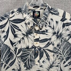 Reyn Spooner Sz 3XL Blue White Abstract Bold Frond Tribal Hawaiian Kloth Popover